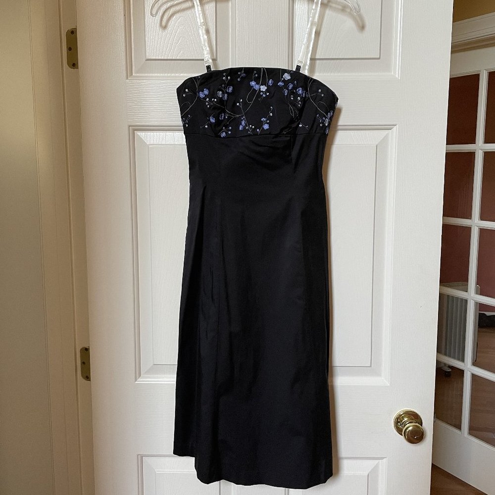 Black strapless with floral embroidery dress